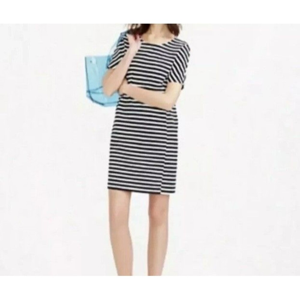 J.Crew Striped Seamed Stretch Shift Dress Petite XS‎ Casual Black Knit NWT